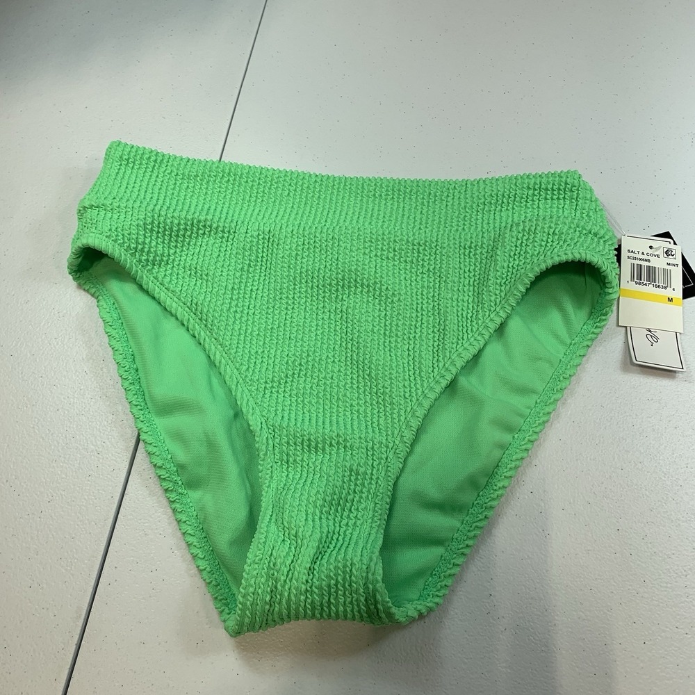 Salt & Cove Junior's Swim Bikini Bottom M Mint Green Ribbed High Waist